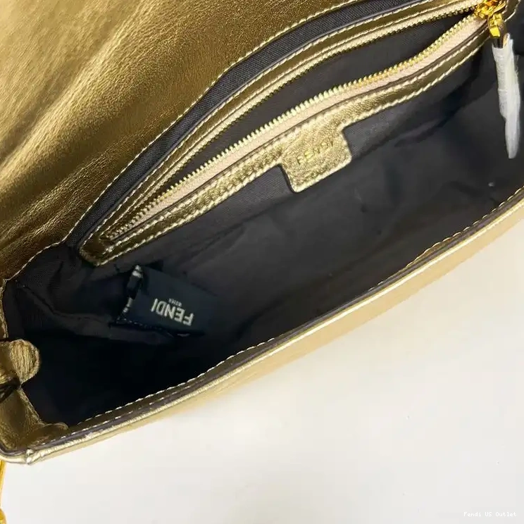 Cheap Medium Bag Fendi FF Baguette Motif Leather Nappa Gold In 0414 HOT SALE
